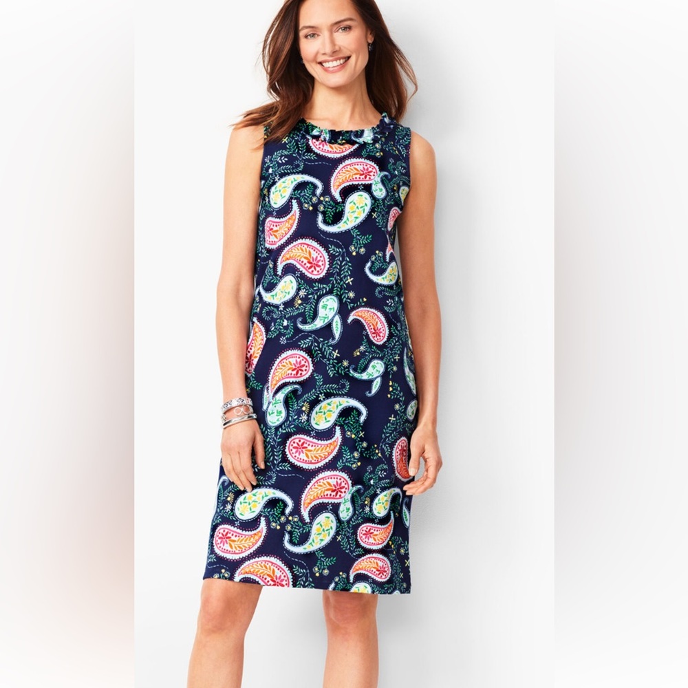 Talbots Blue and Pink Midi Dress with Paisley Print small petite sleeveless EUC